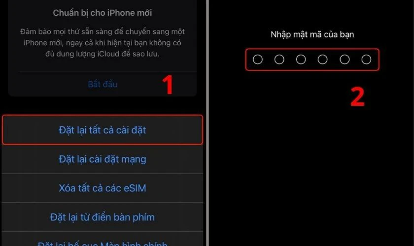 Nhấn Đặt lại tất cả cài đặt. Nhập mật mã iPhone để xác nhận thao tác