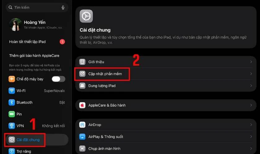 Vào Cài đặt chung và chọn Cập nhật phần mềm