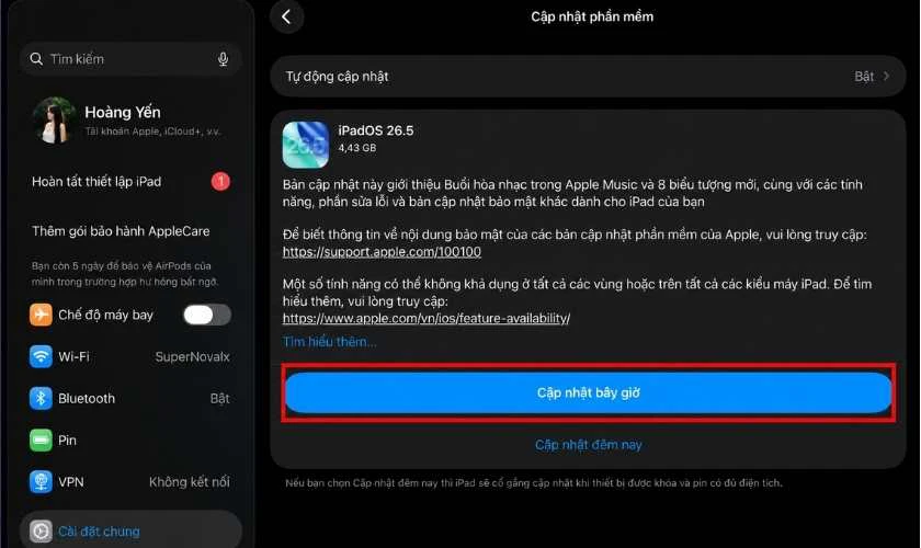Nhấn “Cập nhật bây giờ”