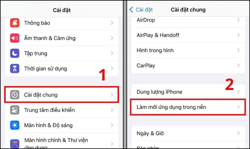 Tắt làm mới ứng dụng trong nền