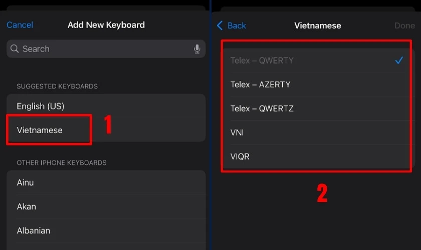 Tìm và chọn lại Vietnamese
