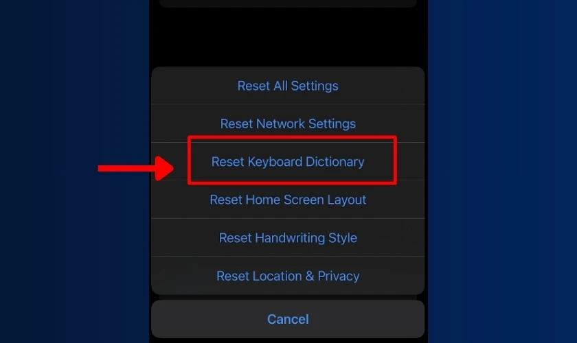 Reset Keyboard Dictionary