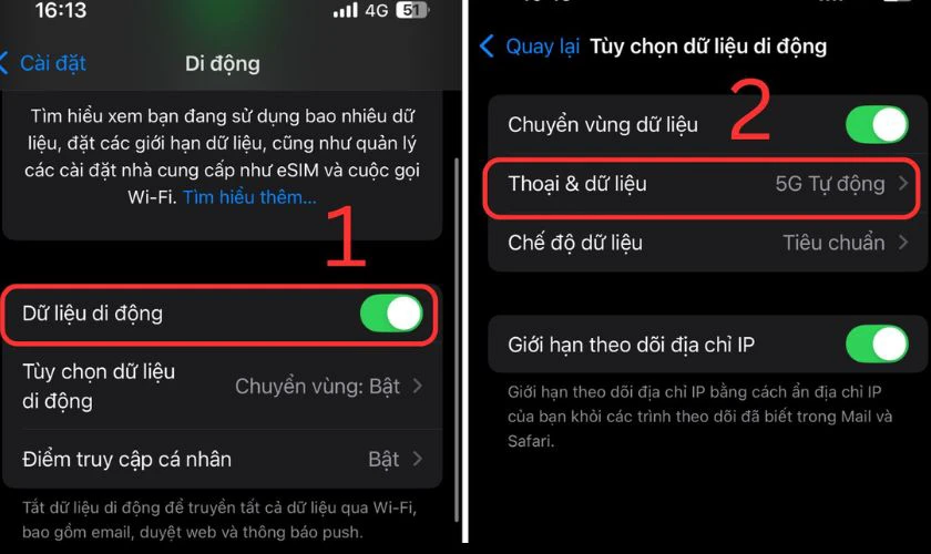 Nhấn vào thoại & Dữ liệu