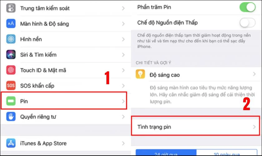 Kiểm tra tình trạng pin trong Cài đặt