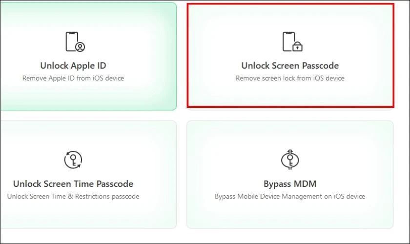 Khởi chạy và chọn Unlock Screen Passcode
