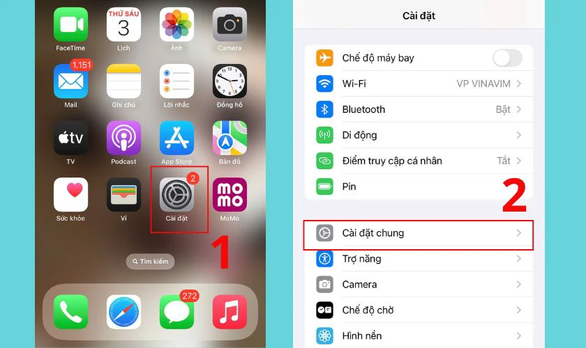 Mở Cài đặt, chọn Cài đặt chung