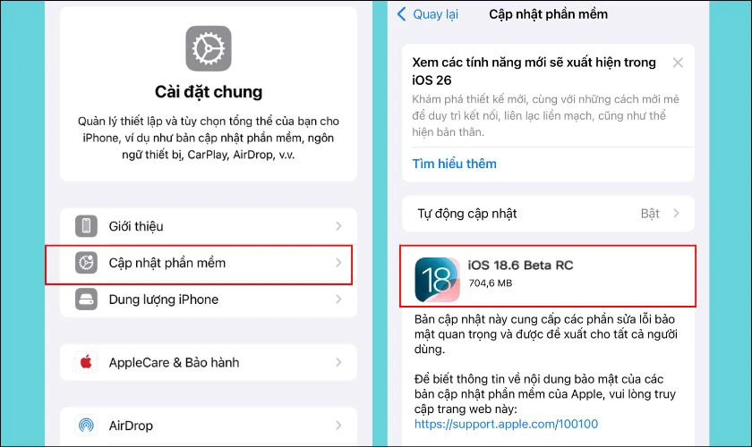 Kiểm tra bản cập nhật xem có khả dụng không