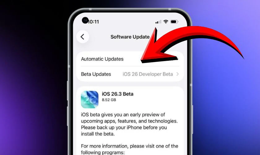 Nhấn vào Cập nhật phần mềm để kiểm tra phiên bản iOS mới nhất