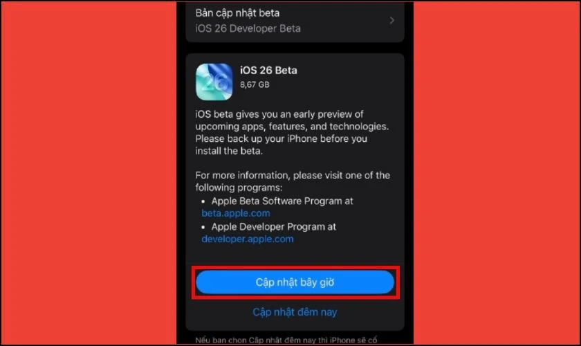 Nhấn Cập nhật bây giờ