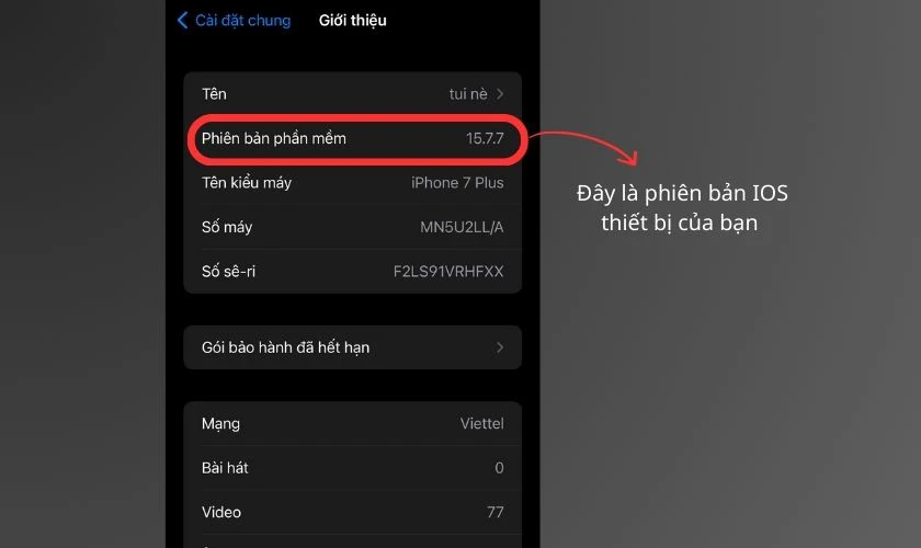 Ở đây, bạn sẽ thấy phiên bản iOS hiện đang được cài đặt trên thiết bị