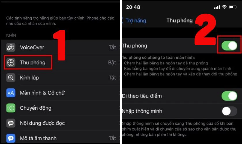 Tại mục Thu phóng (Zoom), hãy gạt nút để tắt tính năng này.