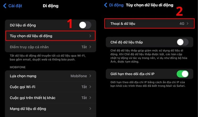 Nhấn vào mục Thoại & Dữ liệu