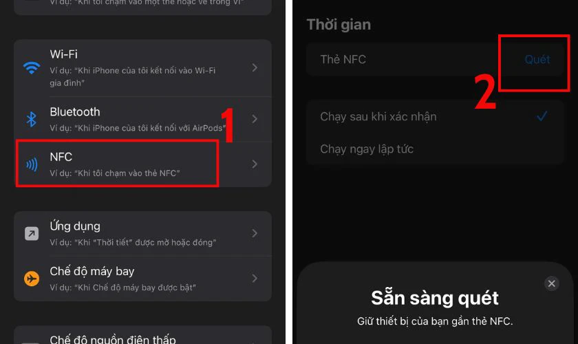 Nhấn vào NFC và tiến hành quét