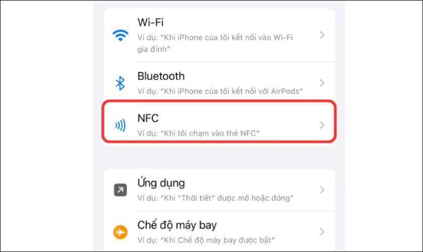 Chọn mục NFC
