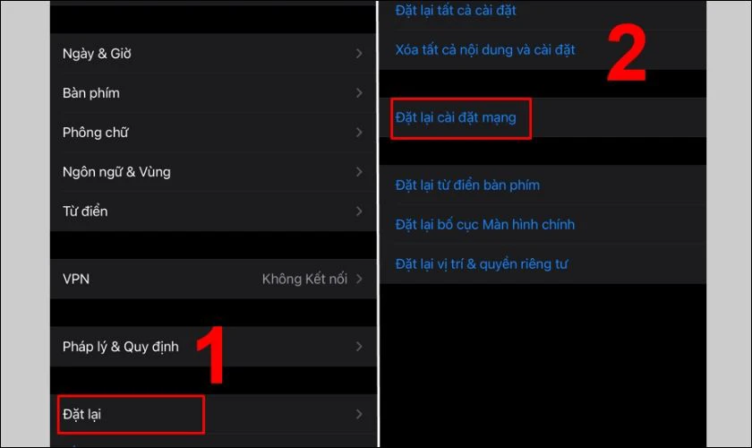Bấm chọn Đặt lại và nhấn Đặt lại cài đặt mạng