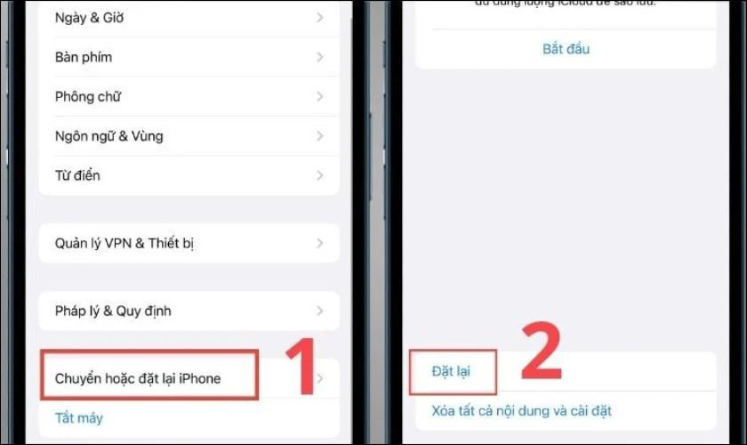 Chọn mục Chuyển hoặc đặt lại iPhone và nhấn vào Đặt lại