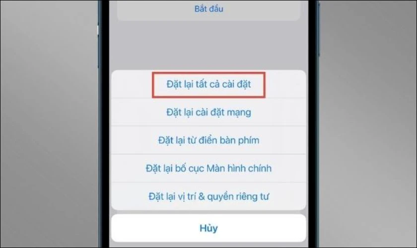 Nhấp chọn Đặt lại tất cả cài đặt