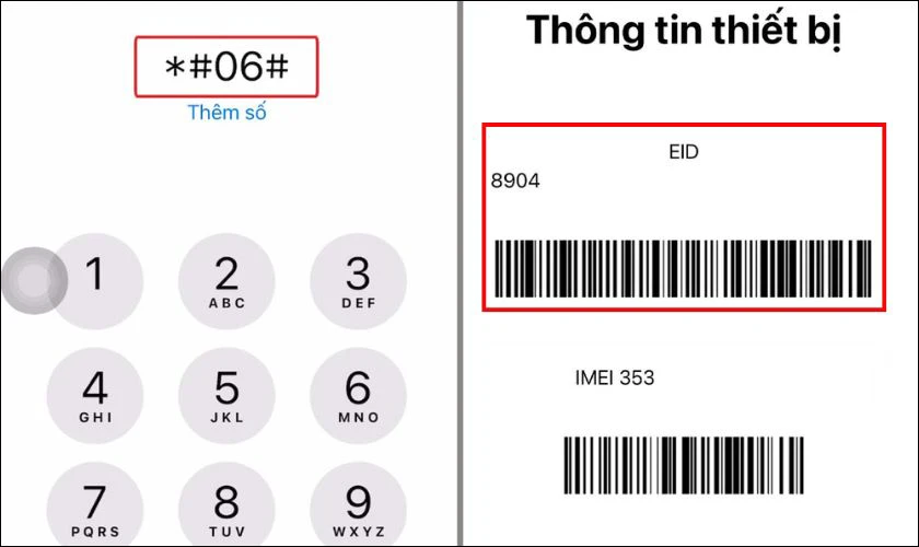 Dùng mã *#06# để kiểm tra EID của eSIM