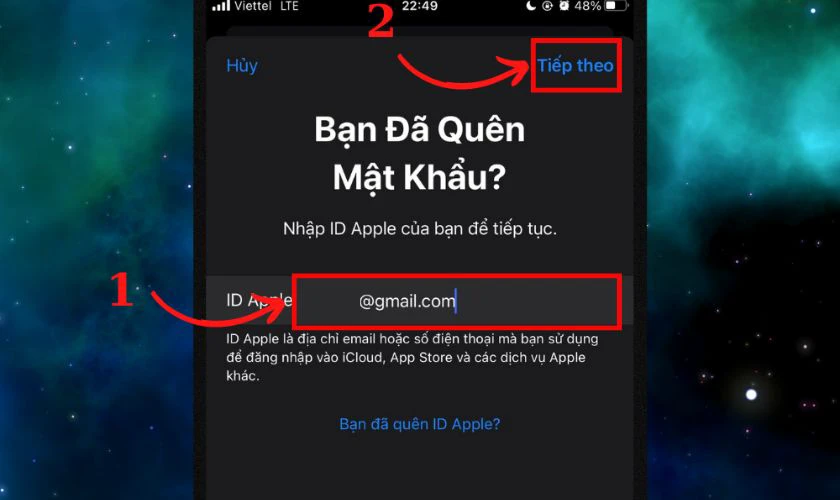Nhập địa chỉ Gmail thiết lập tài khoản và nhấn Tiếp theo