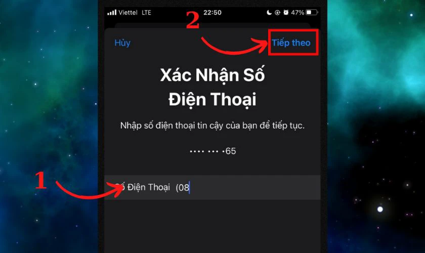 Nhập số điện thoại của bạn và chọn Tiếp theo