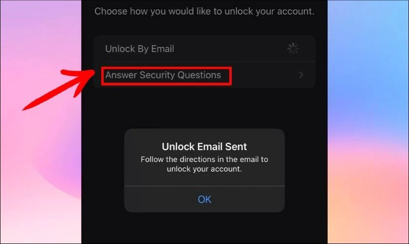 Tìm và chọn Answer Security Questions
