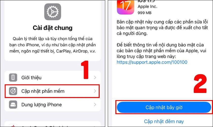 Nhấn vào mục Cập nhật phần mềm