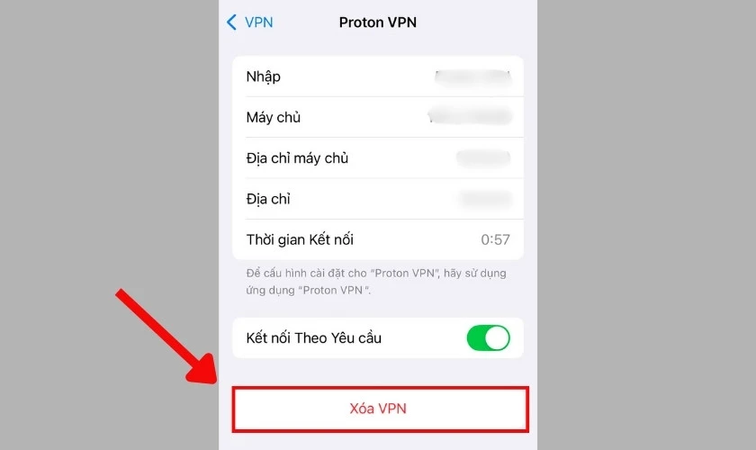 Ấn Xoá VPN, sau đó khởi động lại thiết bị
