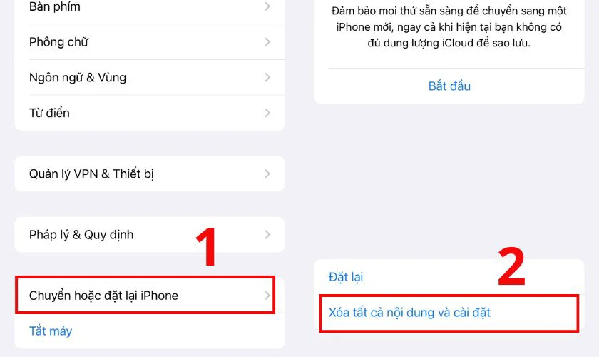 Tìm và chọn mục Chuyển hoặc đặt lại iPhone