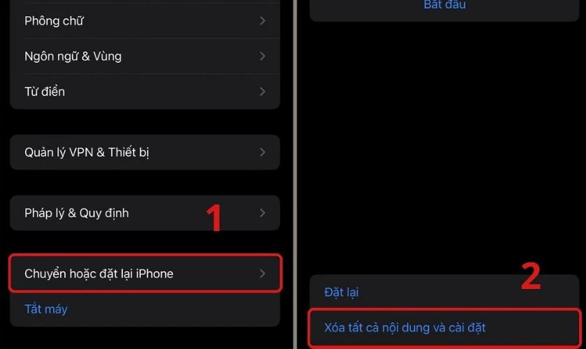Lướt xuống dưới rồi chọn Chuyển hoặc đặt lại iPhone
