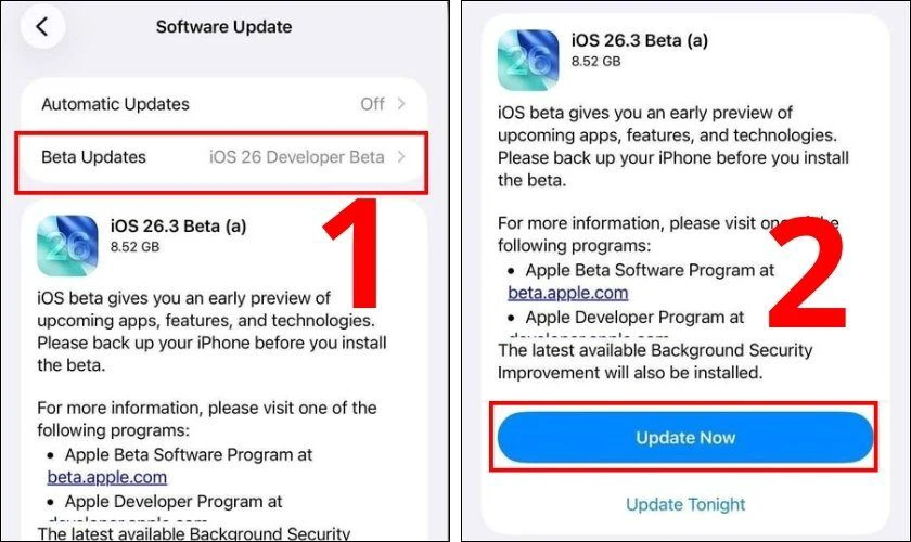 Nhấn Cập nhật ngay