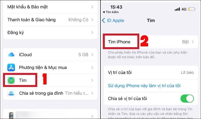 Bật tính năng Tìm iPhone