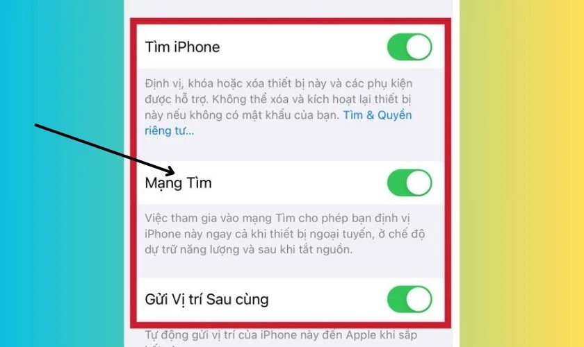 Kích hoạt Find My Network
