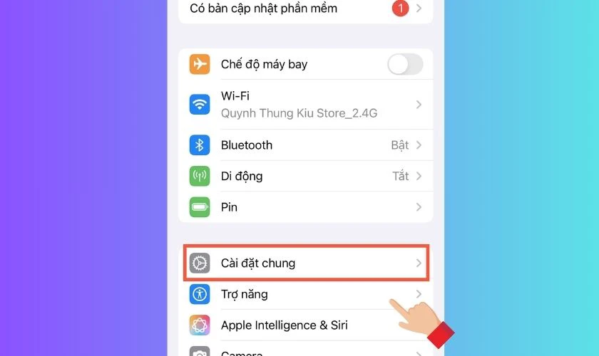 Vào Cài đặt trên iPhone, chọn Cài đặt chung
