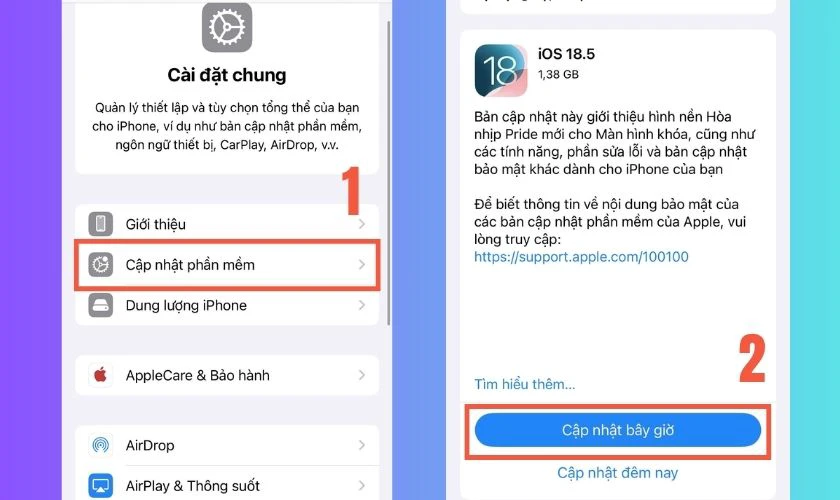 Nhấn chọn vào Cập nhật phần mềm, chọn Cập nhật bây giờ