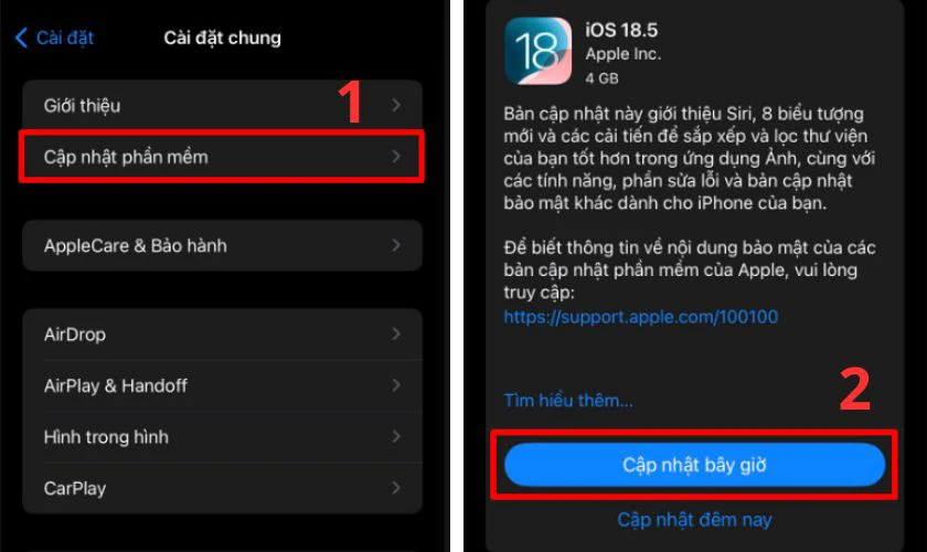 Tiếp theo bạn chọn vào Cập nhật phần mềm