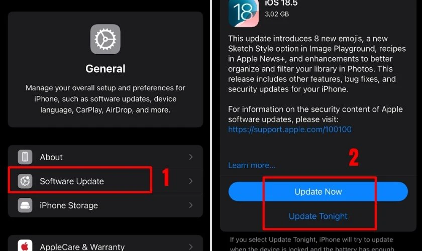 Bạn tiếp tục chọn mục Software Update
