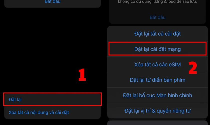 Chọn Đặt lại rồi nhấn vào Đặt lại cài đặt mạng
