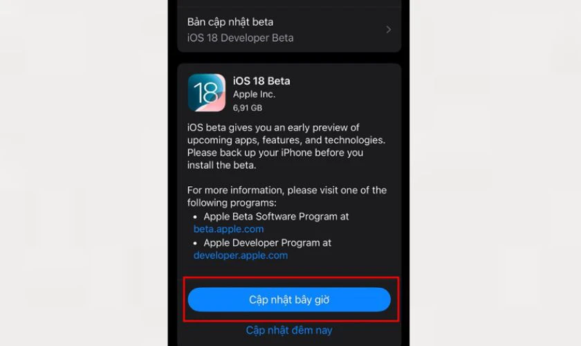 Nhấn Cập nhật bây giờ (Update Now)