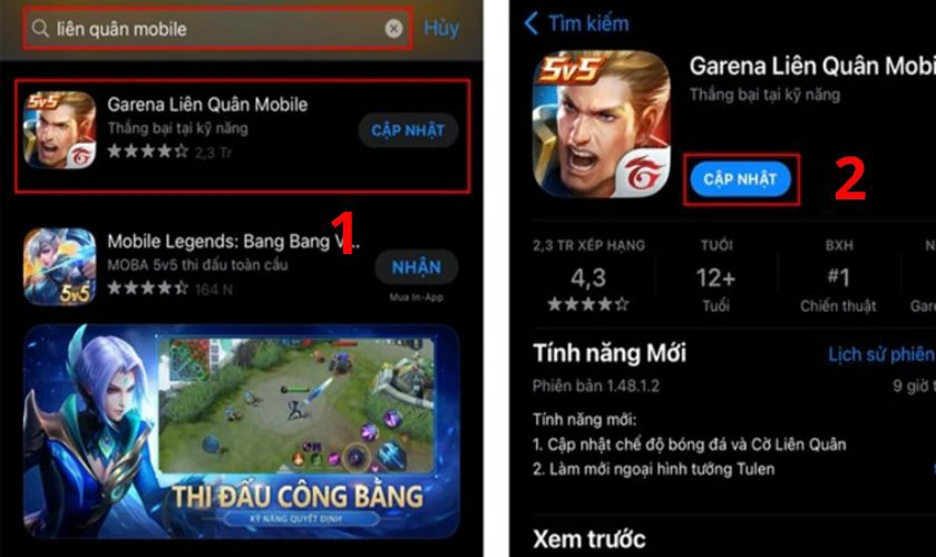 Cập nhật game Liên Quân Mobile lên phiên bản mới nhất