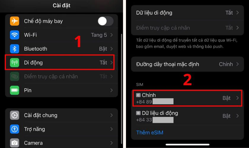 Cách chuyển đổi giữa eSIM chính và eSIM phụ