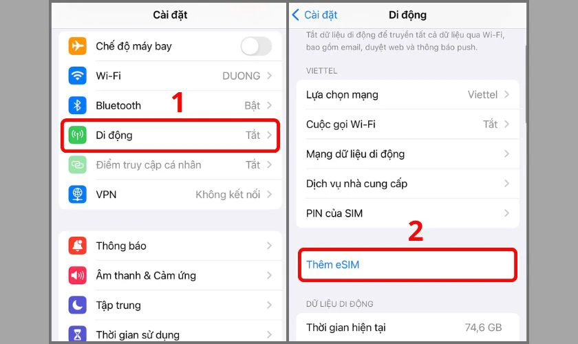 Truy cập Cài đặt chọn vào phần Di động