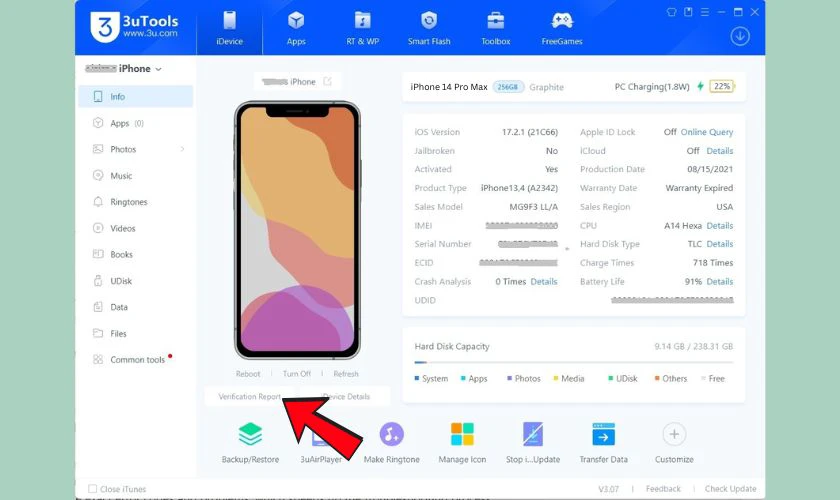 Kiểm tra iPhone 14 Pro Max bằng 3uTools