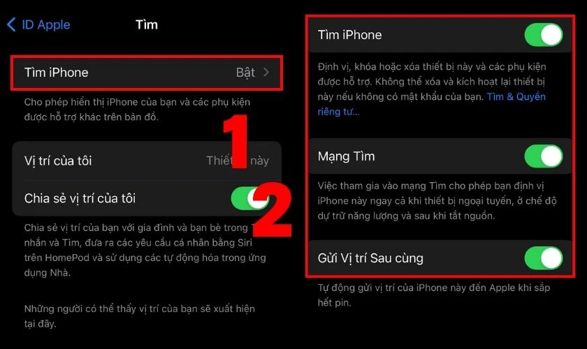 Bật tính năng Send Last Location