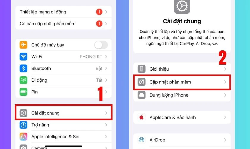 Nhấn chọn Cài đặt chung, nhấn vào Cập nhật phần mềm