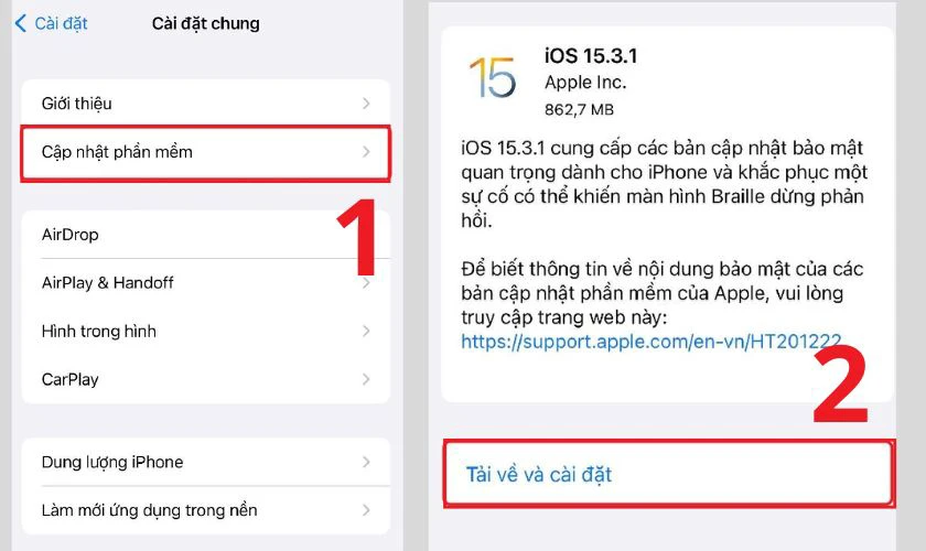 Cập nhật iOS lên phiên bản mới nhất khi iPhone 15 bị xanh màn hình