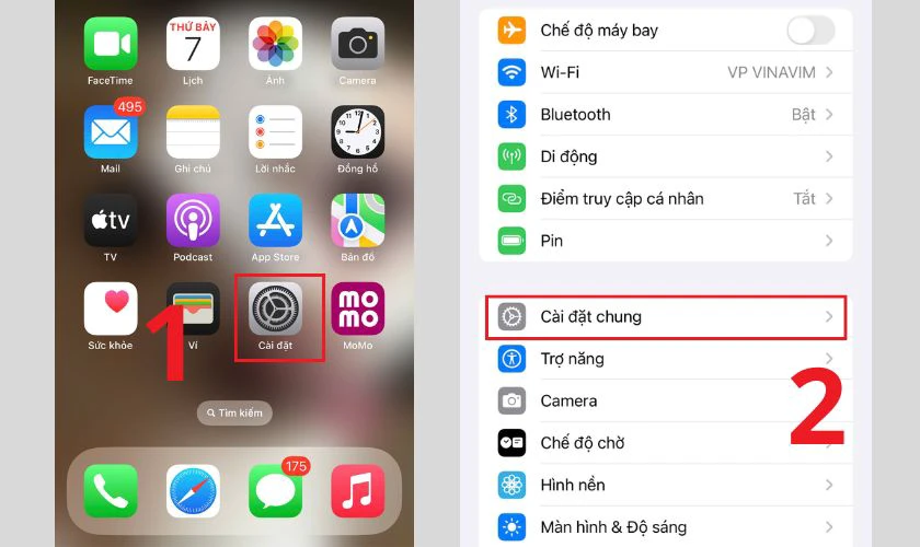 Vào Cài đặt, chọn Cài đặt chung
