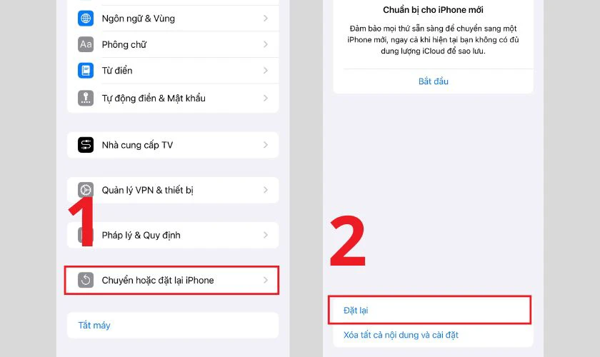 Cuộn xuống chọn Chuyển hoặc đặt lại iPhone, nhấn Đặt lại