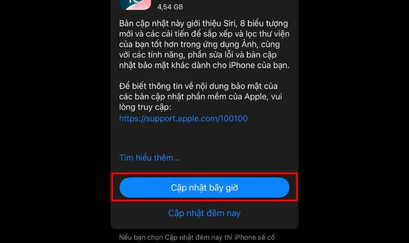 Nếu có bản cập nhật mới, hãy chọn Cập nhật ngay bây giờ