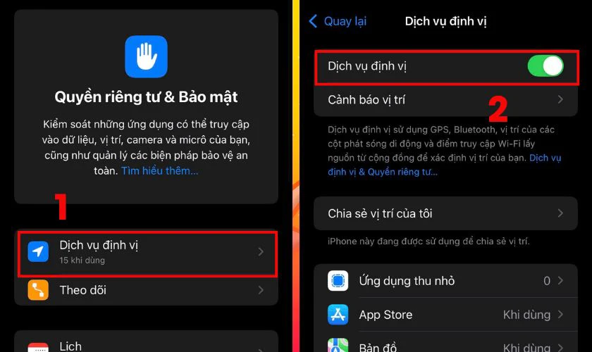 Nhấn Dịch vụ định vị