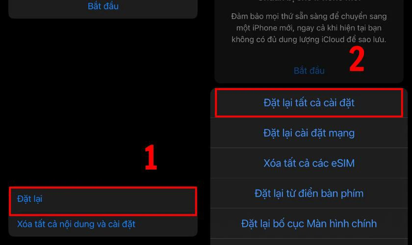 Nhấn vào Đặt lại. Chọn Đặt lại tất cả cài đặt